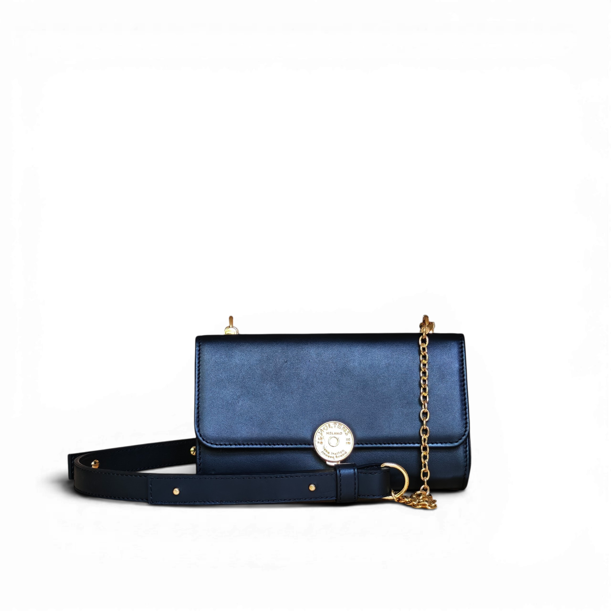 Immagine di MARGHE small BLACK frontale, la pochette in pelle di MOLTENI MILANO