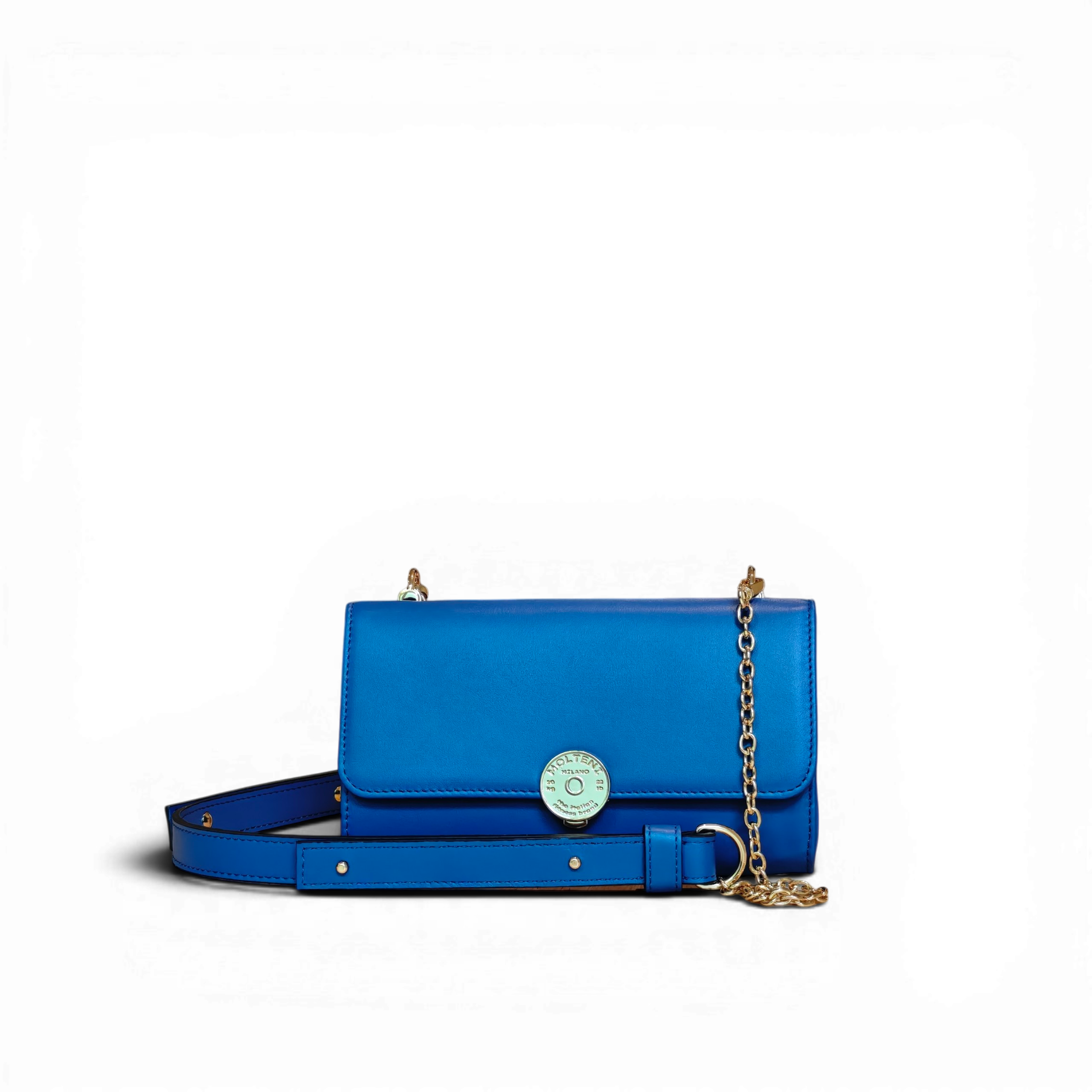 Immagine di MARGHE small NAVY BLUE frontale, la pochette in pelle di MOLTENI MILANO